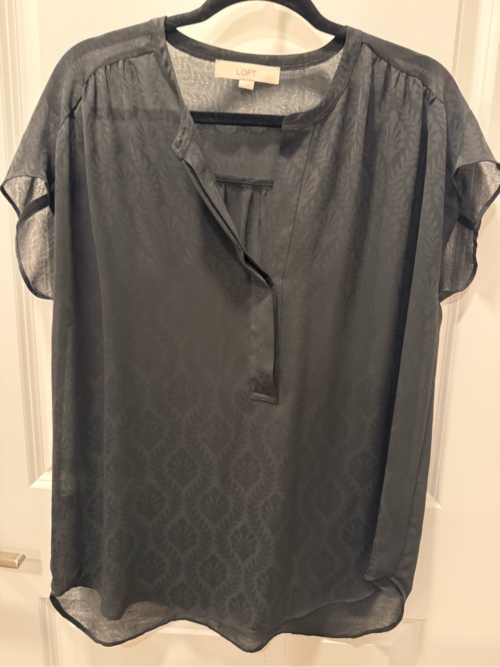 LOFT Black Sheer Short-Sleeve Blouse